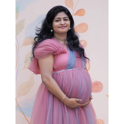 Maternity Baby Shower Peach & Grey Net