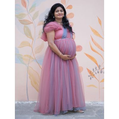 Maternity Baby Shower Peach & Grey Net