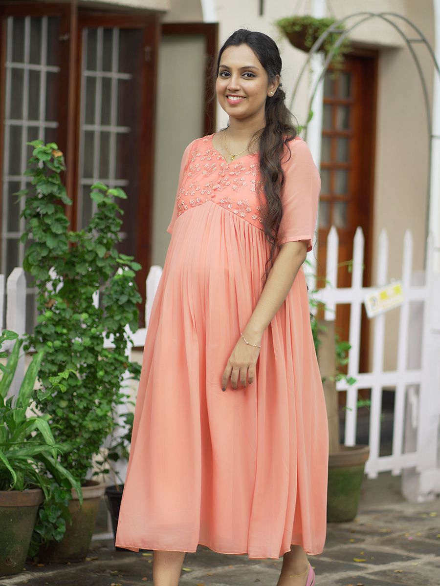 Maternity Party  Wear Short Dress- Peach