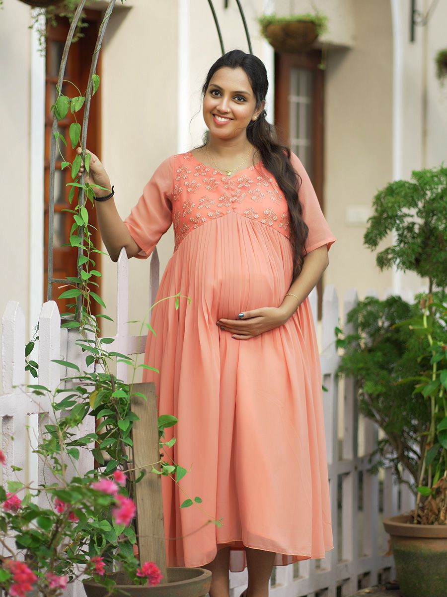 Maternity Party  Wear Short Dress- Peach