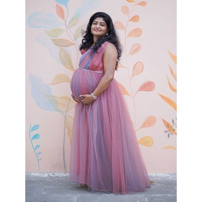 Maternity Baby Shower Peach & Grey Net