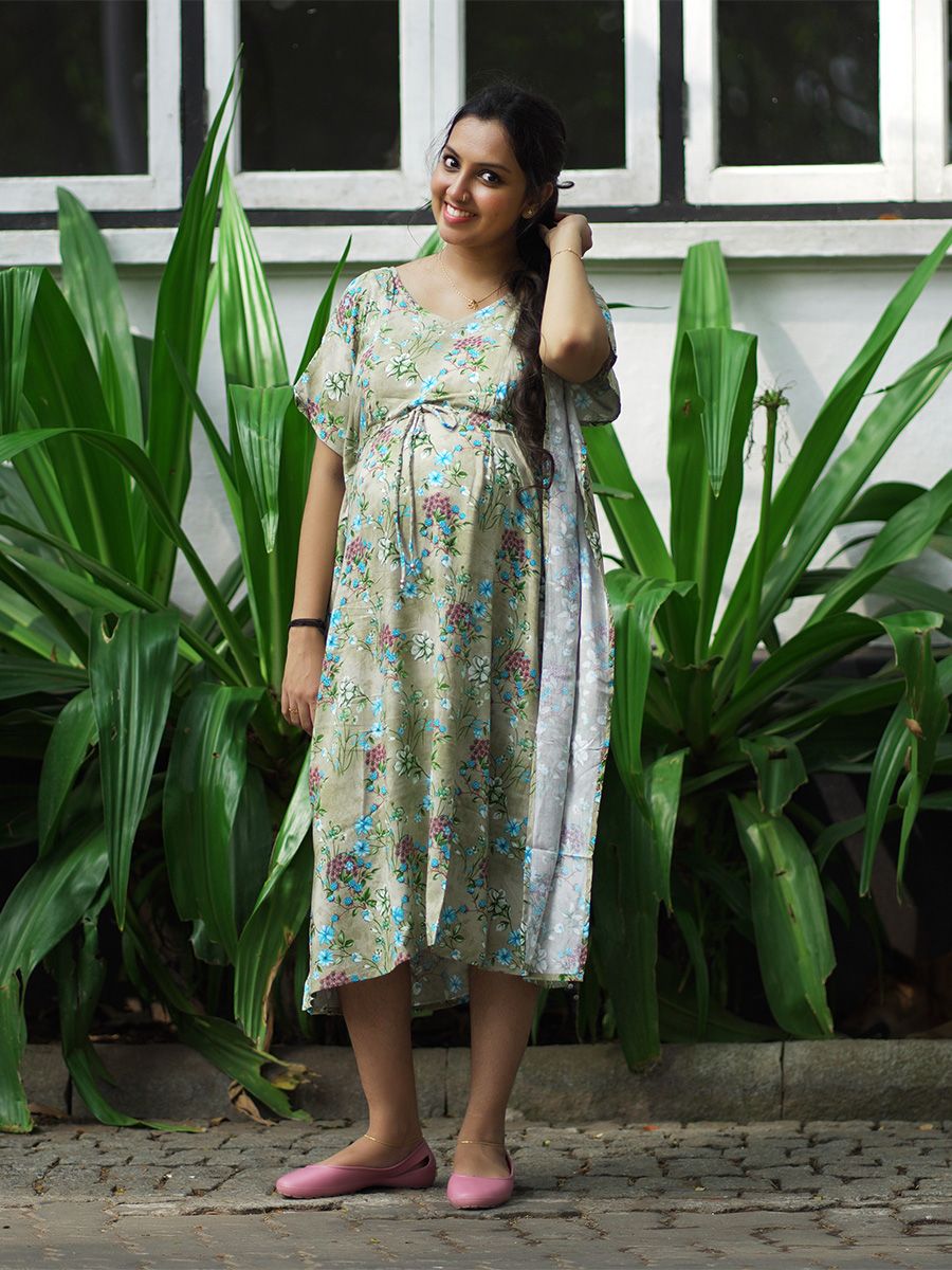 Maternity Short Night Gown Kaftan- Bex Grey