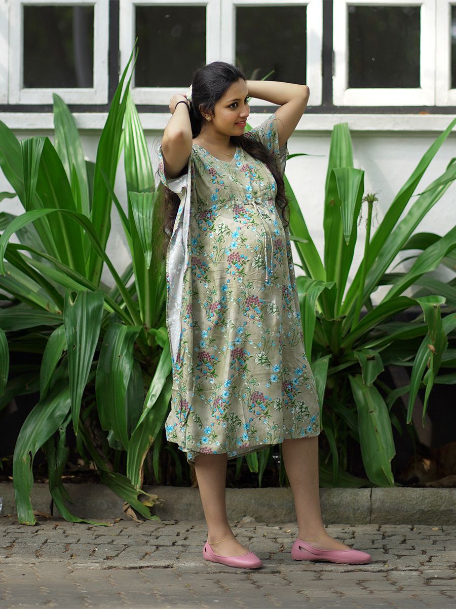 Maternity Short Night Gown Kaftan- Bex Grey