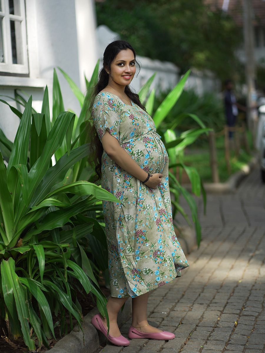 Maternity Short Night Gown Kaftan- Bex Grey ZIVAMOMS Maternity Short Night Gown Kaftan- Bex Grey ZIVAMOMS