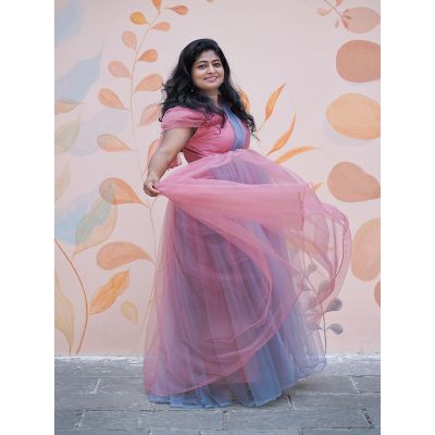 Maternity Baby Shower Peach & Grey Net