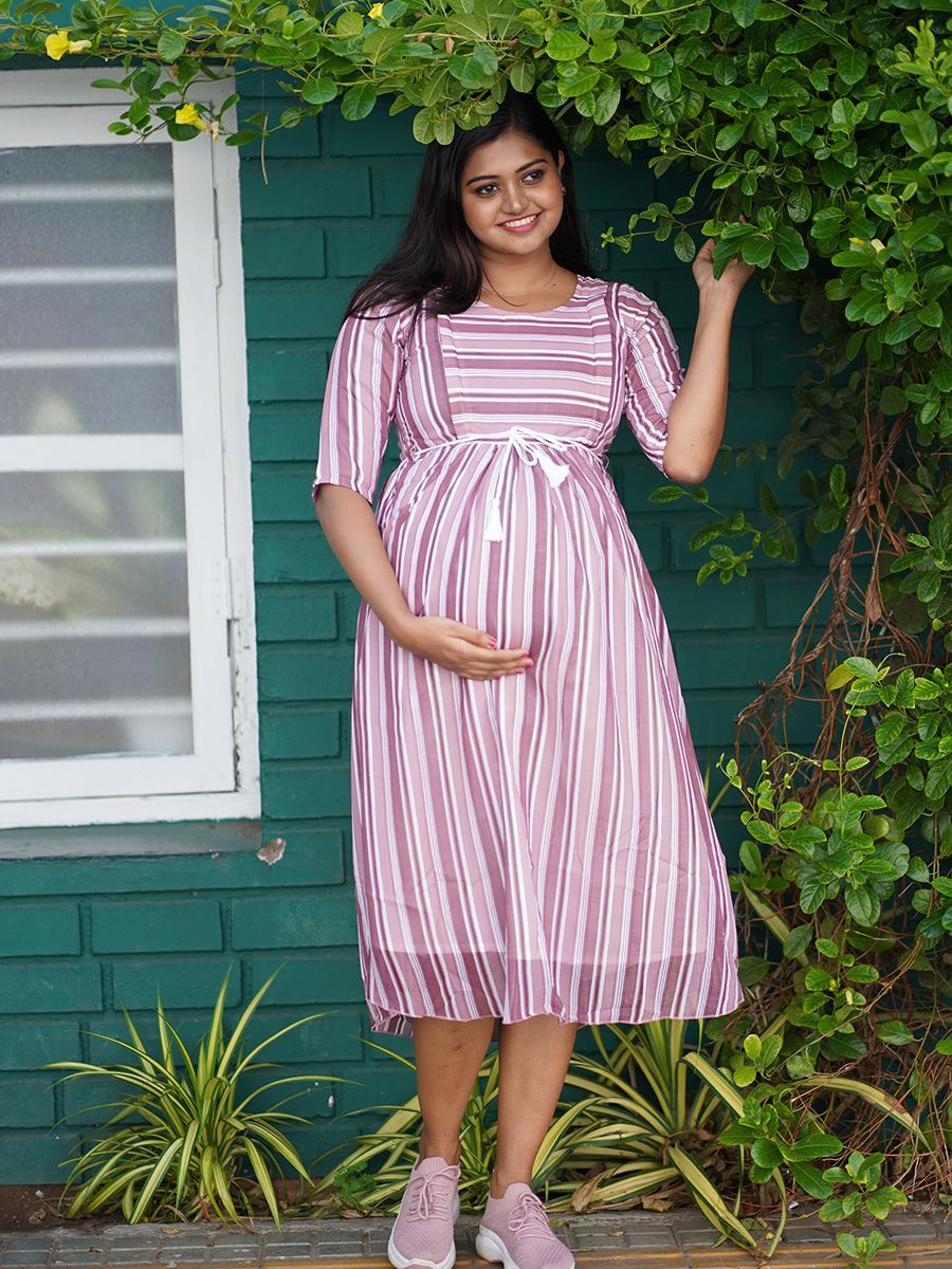 Maternity Short Dress- Lines (Light Purple)