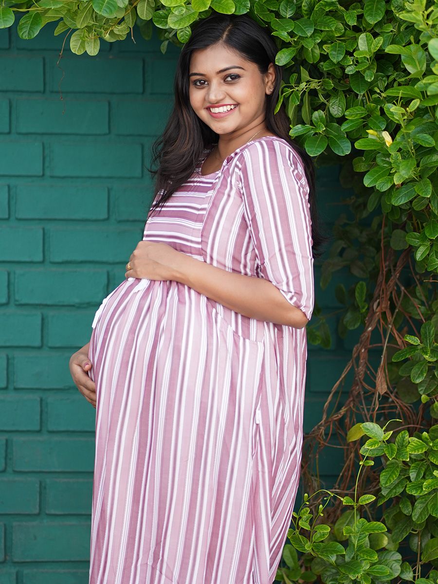 Maternity Short Dress- Lines (Light Purple)