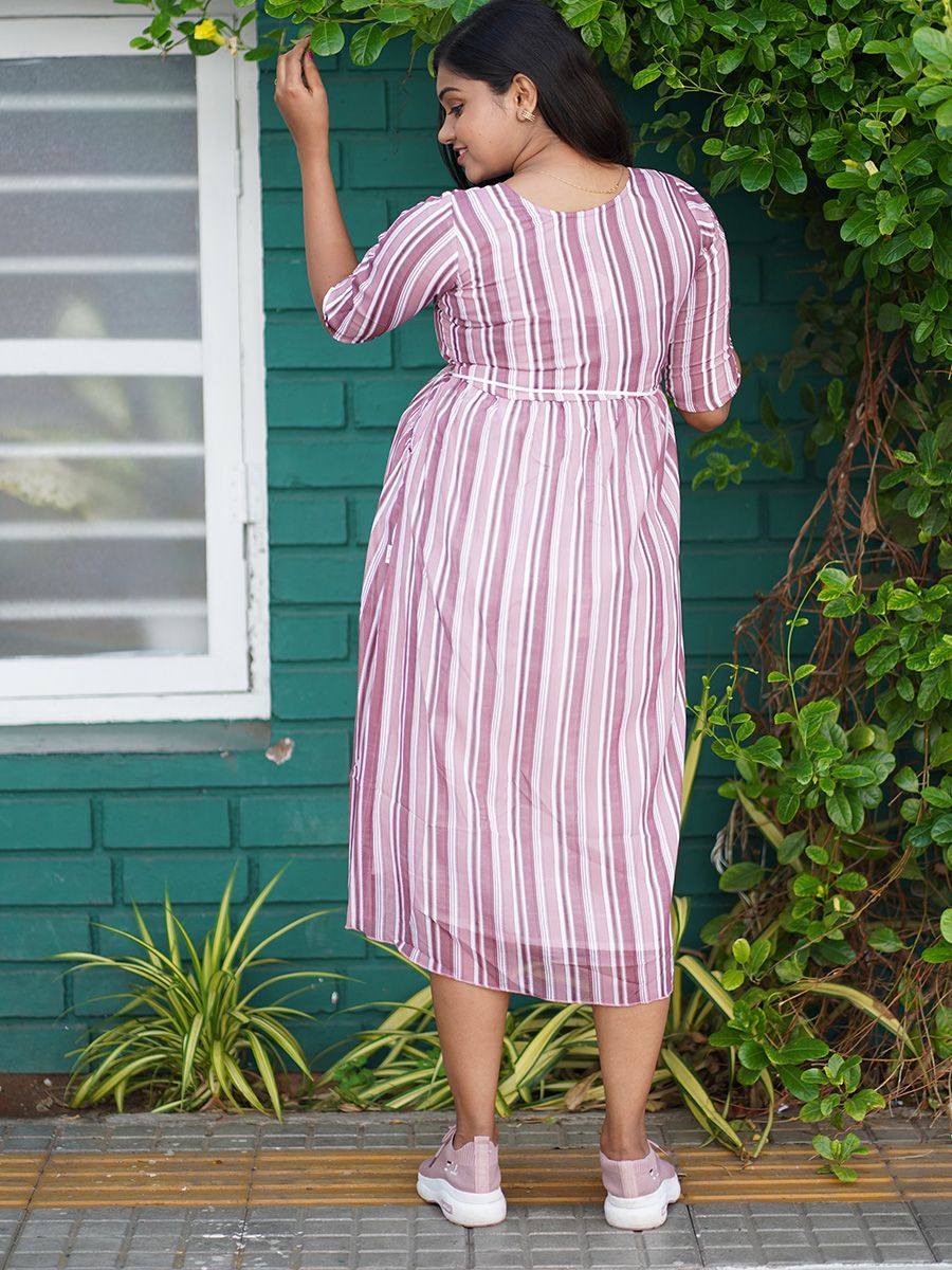 Maternity Short Dress- Lines (Light Purple)