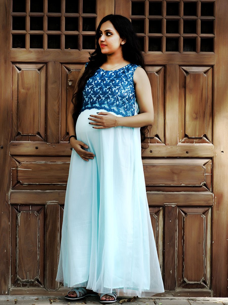 Photo shoot  Crushed net Gown- Blue