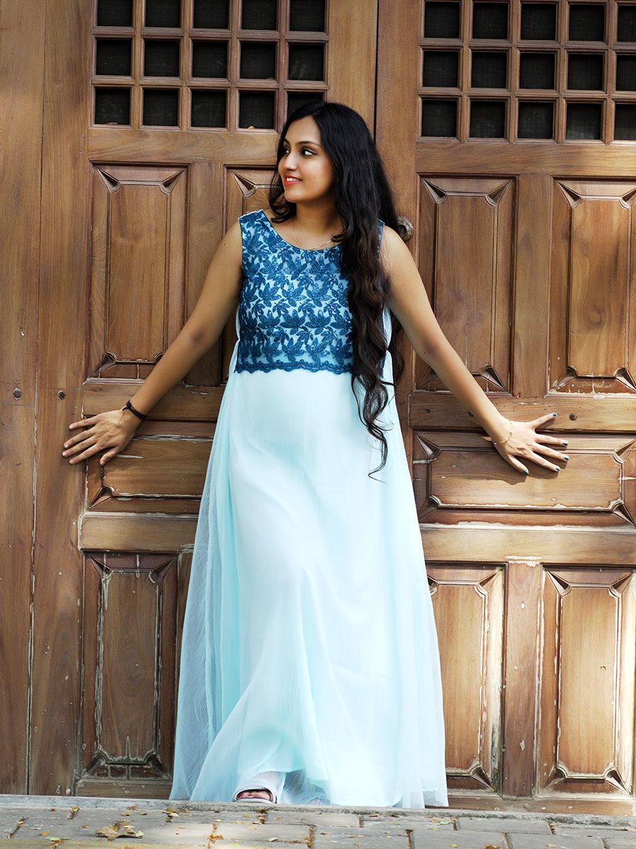 Photo shoot  Crushed net Gown- Blue