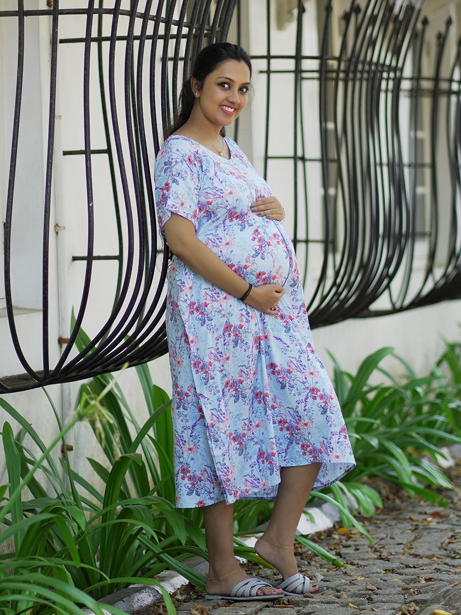 Maternity Short Night Gown Kaftan- Bex L Blue