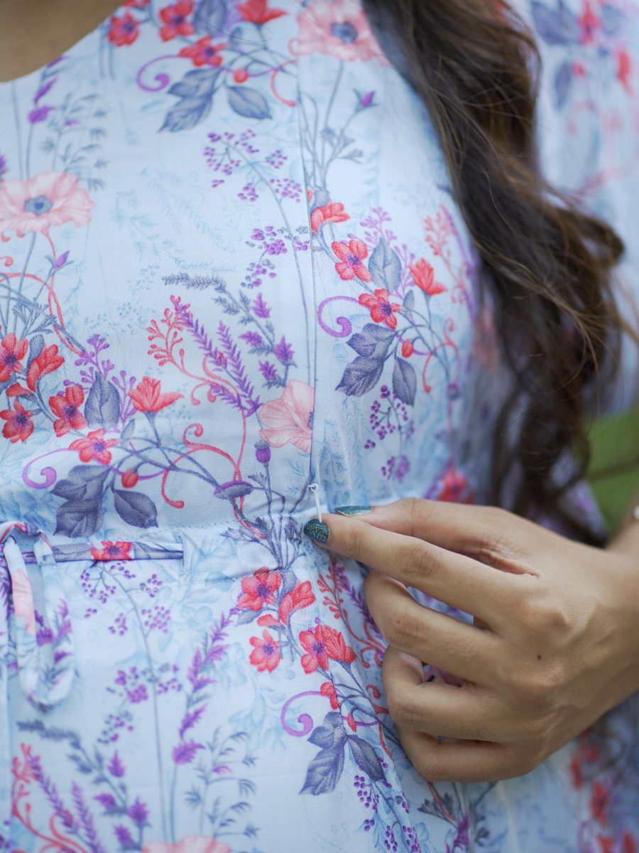 Maternity Short Night Gown Kaftan- Bex L Blue