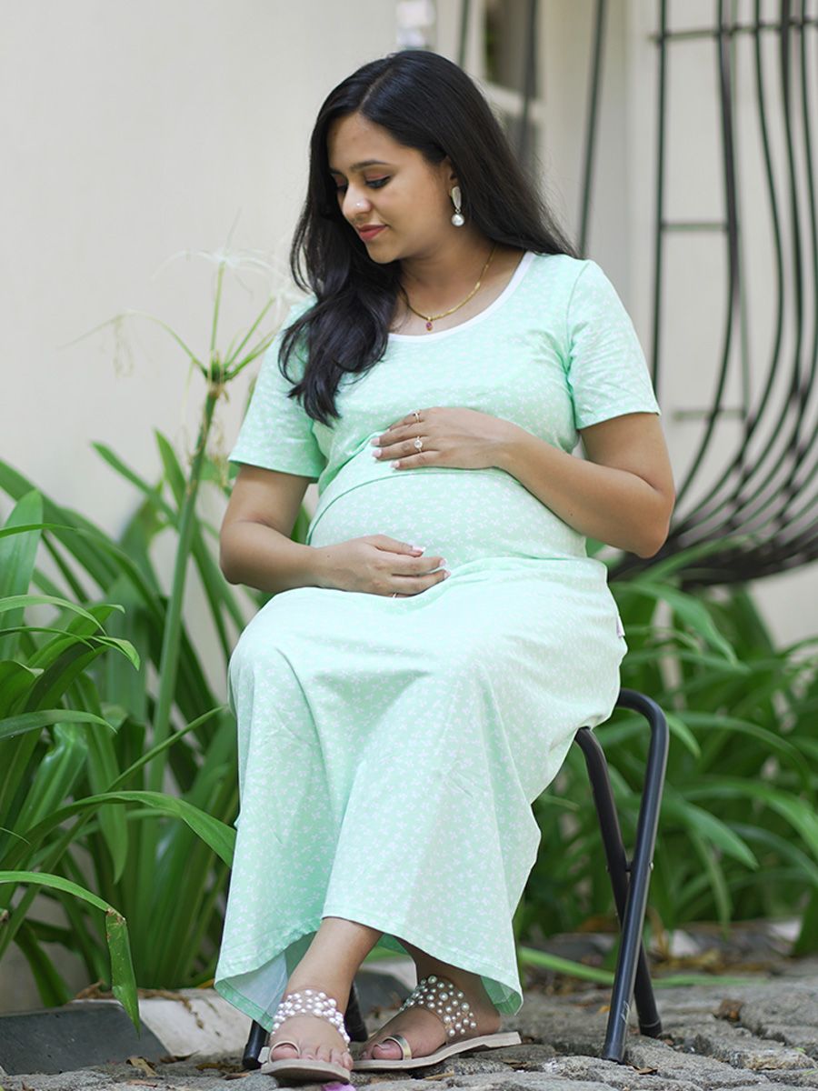 Maternity Short Zipless Dress-  Gilda floral L green