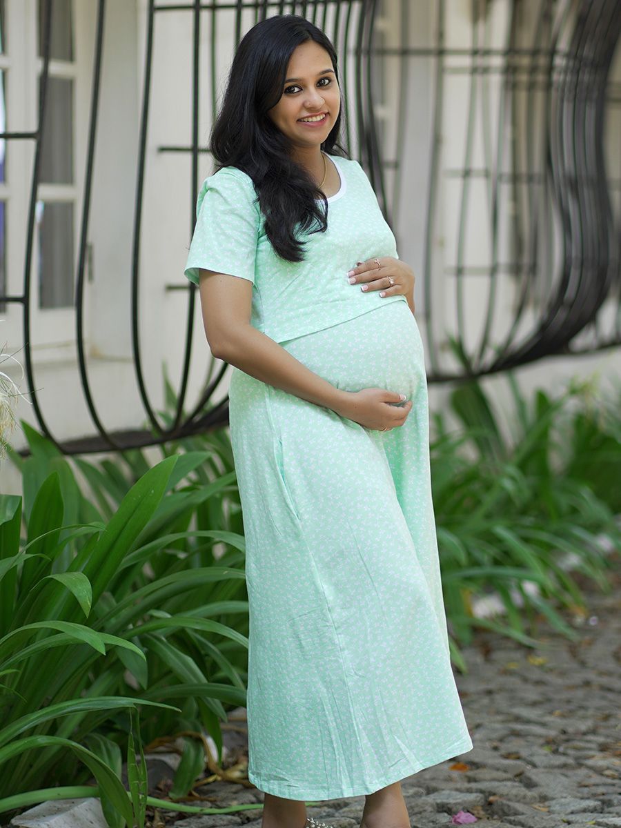 Maternity Short Zipless Dress-  Gilda floral L green