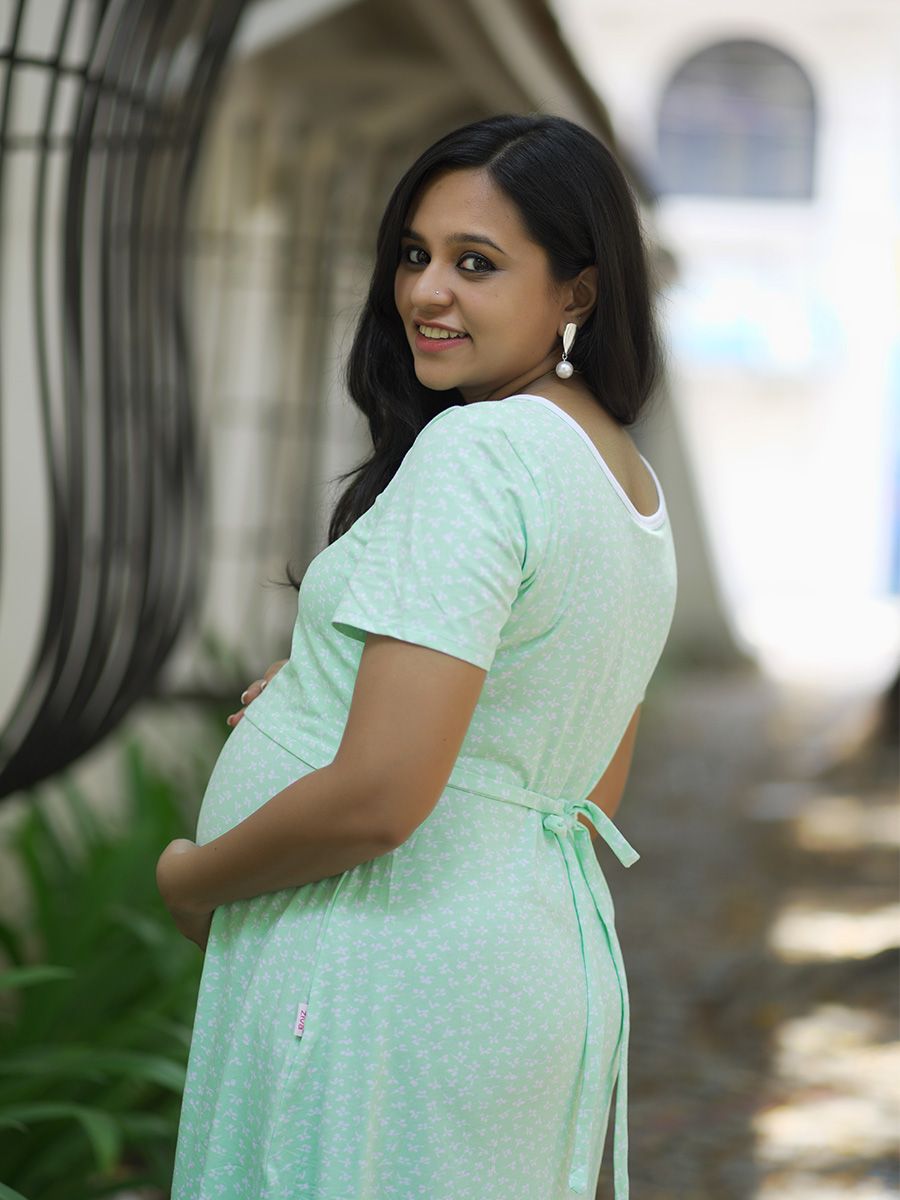 Maternity Short Zipless Dress-  Gilda floral L green