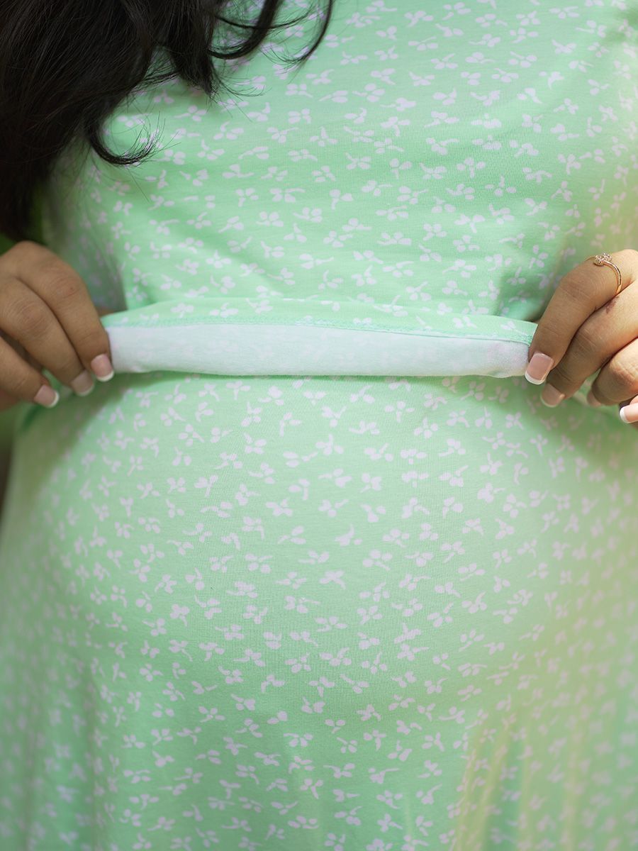 Maternity Short Zipless Dress-  Gilda floral L green