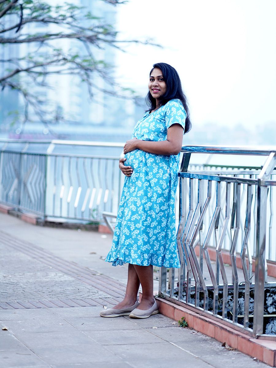 Maternity Short Night Gown- Dabe Blue