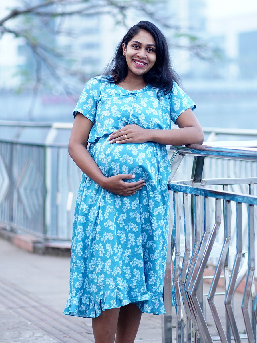 Maternity Short Night Gown- Dabe Blue