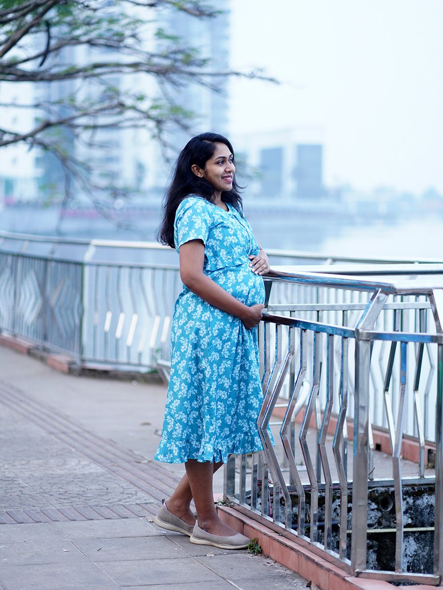 Maternity Short Night Gown- Dabe Blue