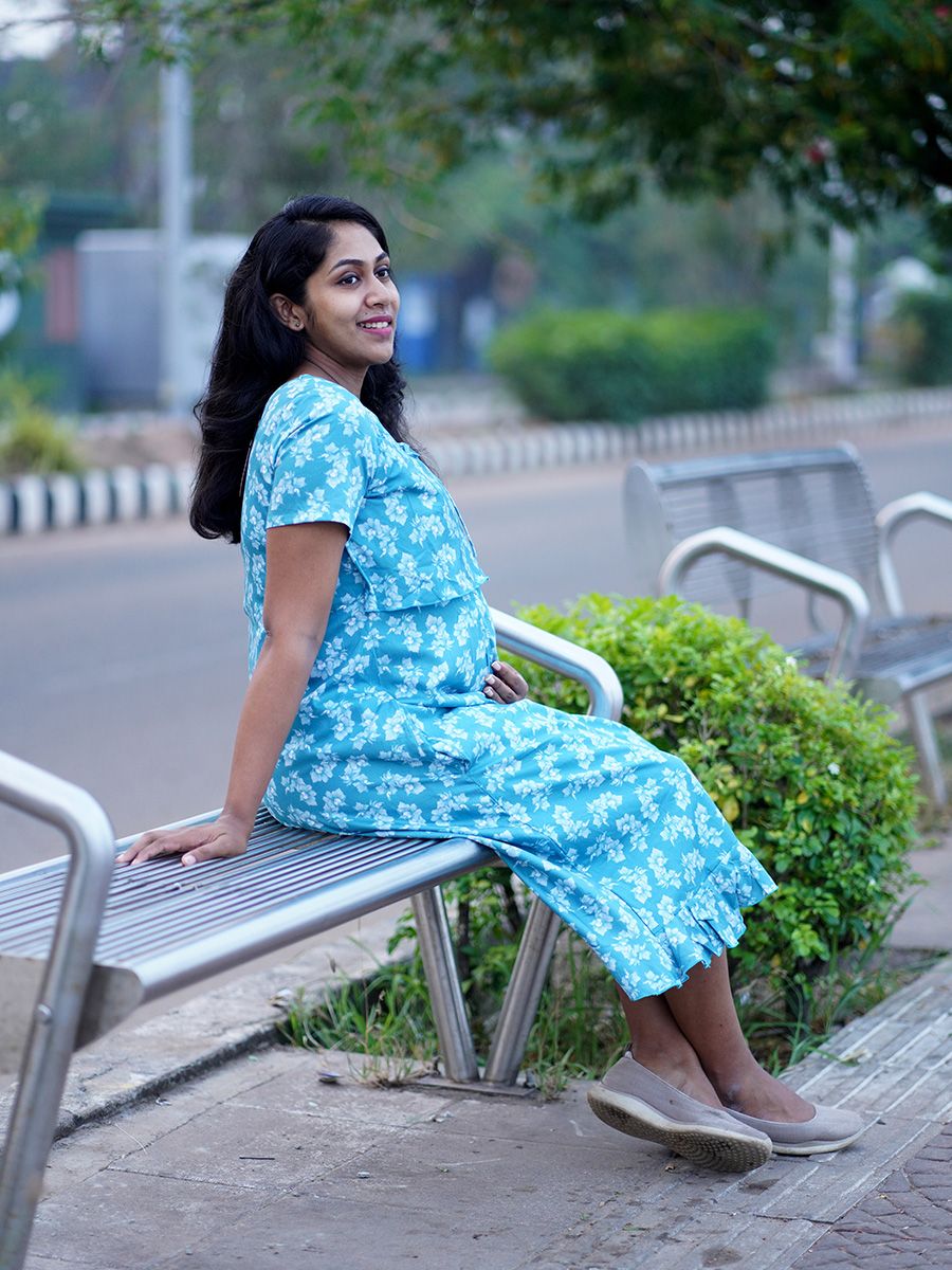 Maternity Short Night Gown- Dabe Blue