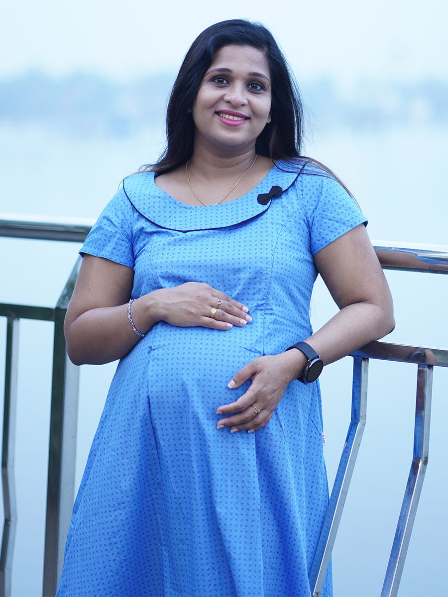 Maternity Short Night Gown-Maika Blue