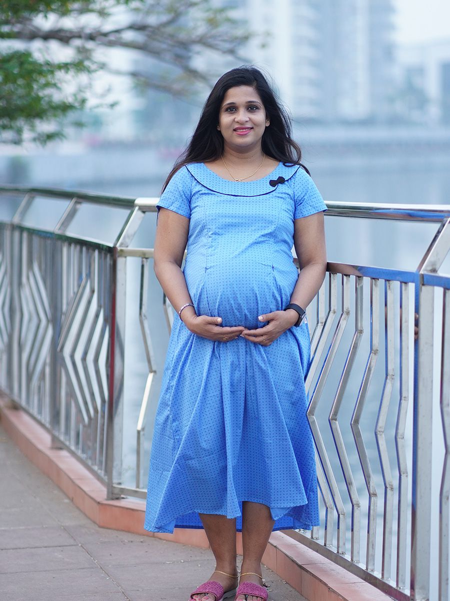 Maternity Short Night Gown-Maika Blue