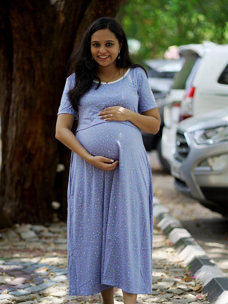 Maternity Short Zipless Dress-  Gilda Blue Heart