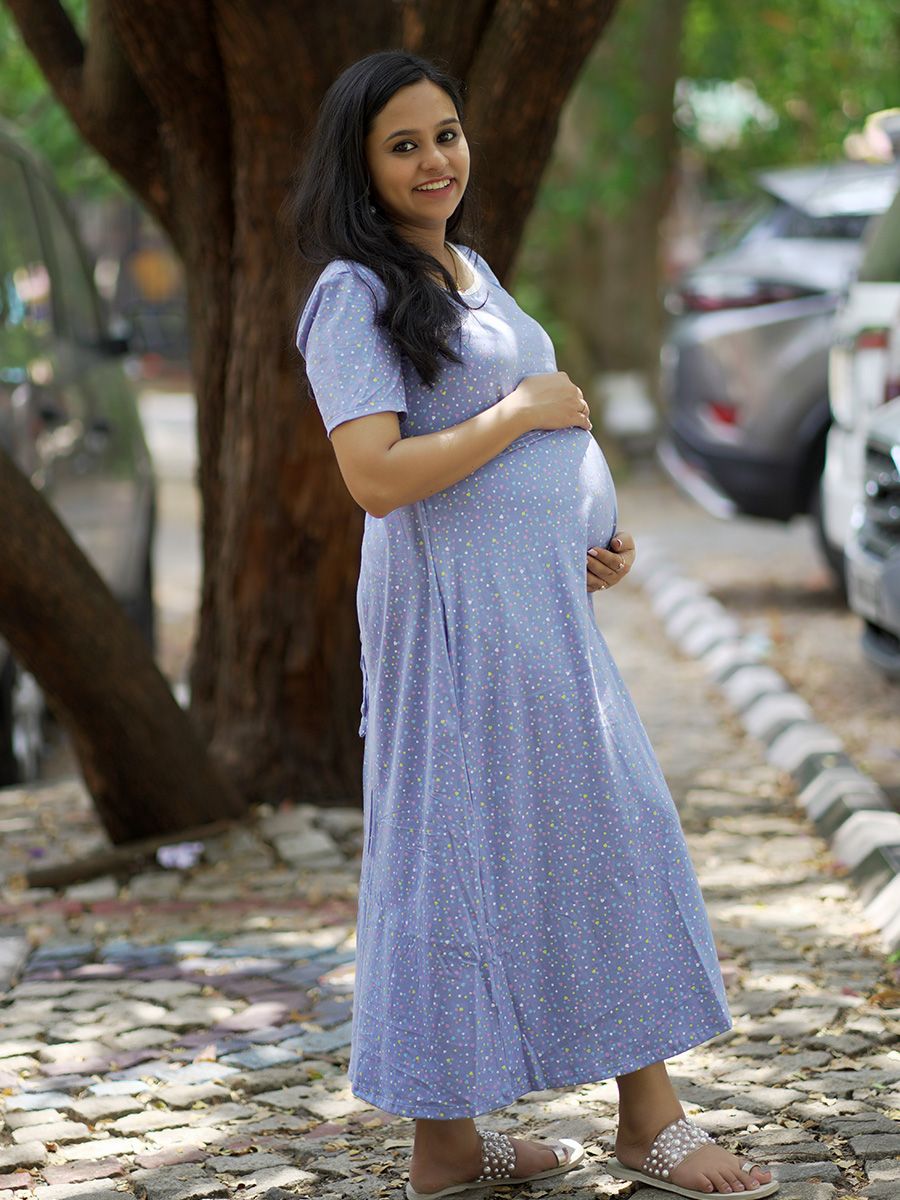 Maternity Short Zipless Dress-  Gilda Blue Heart