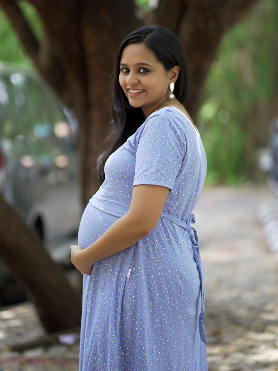 Maternity Short Zipless Dress-  Gilda Blue Heart
