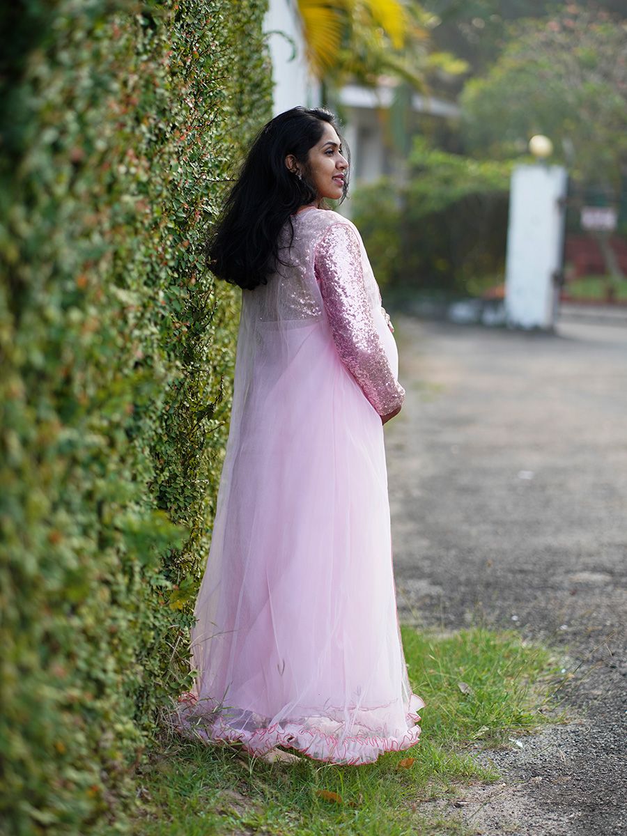 Baby Shower Pink Crushed Net Gown