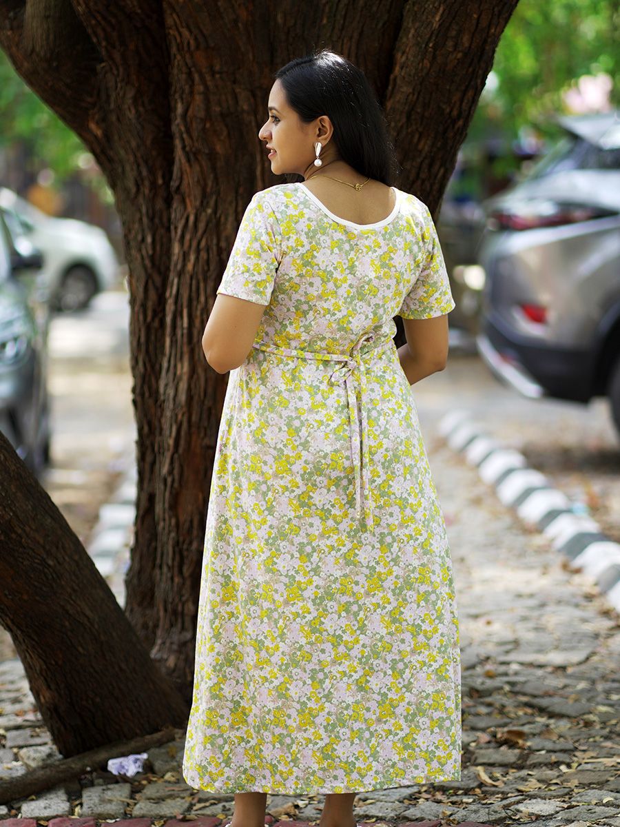 Maternity Short Zipless Dress-  Gilda Yellow floral