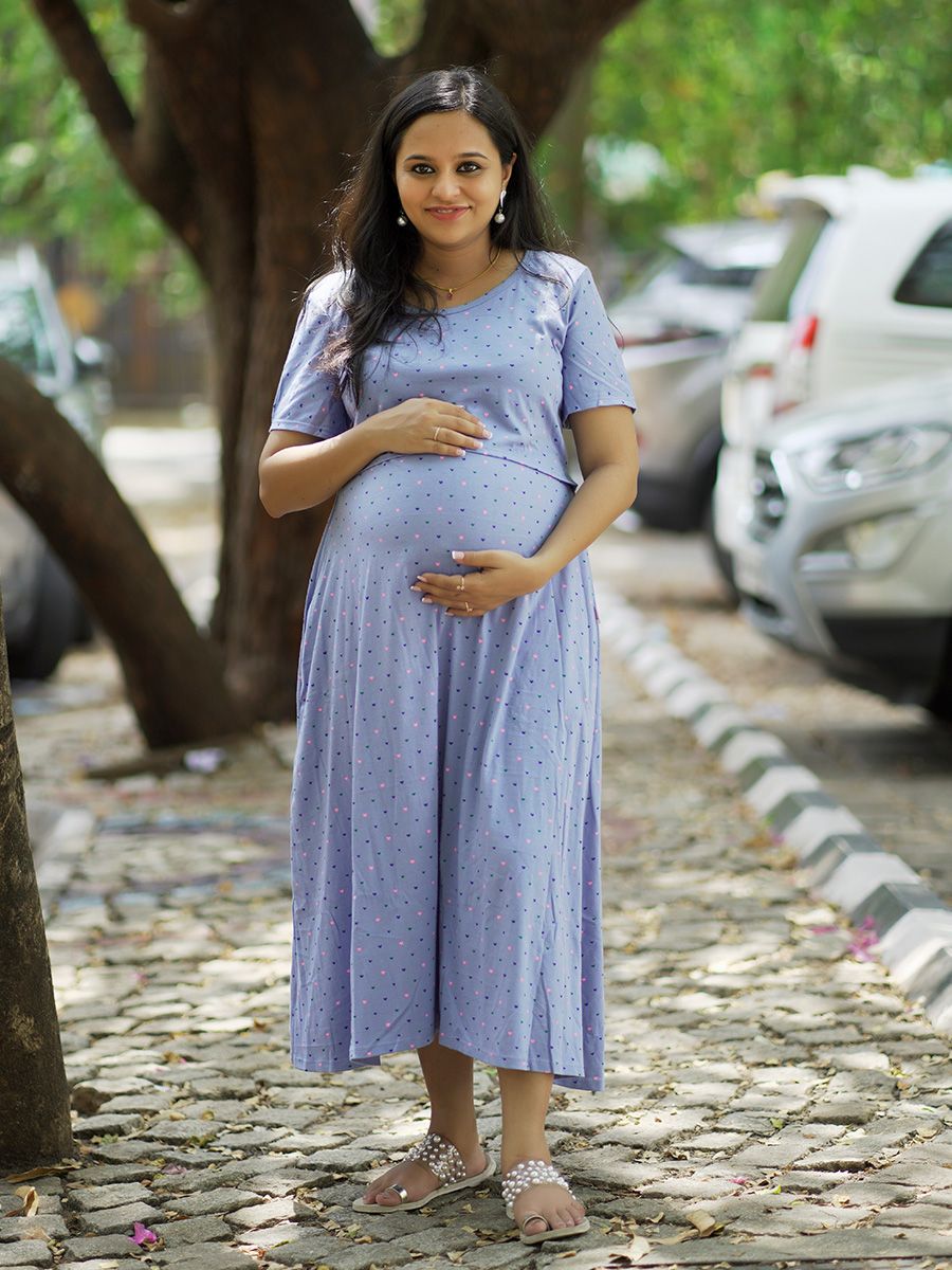 Maternity Short Zipless Dress-  Gilda dot blue