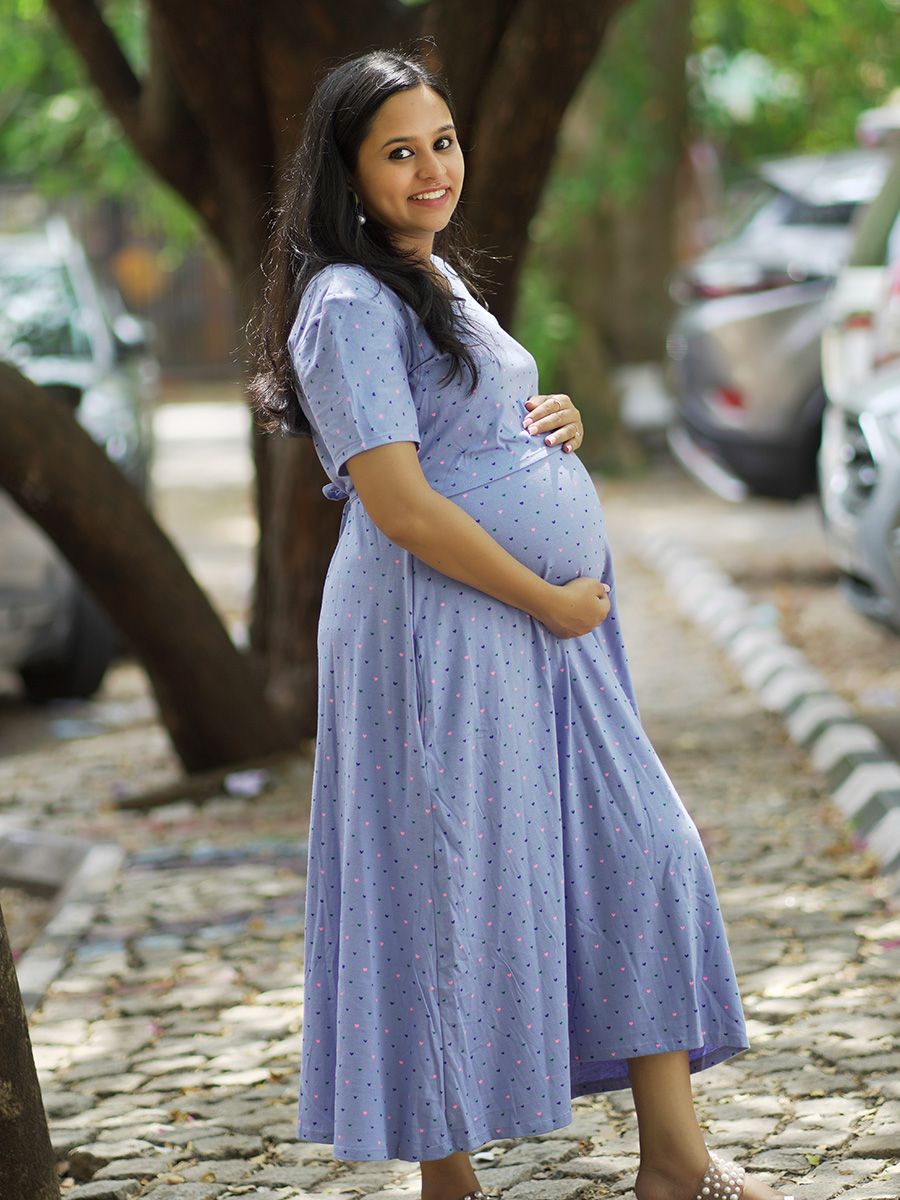 Maternity Short Zipless Dress-  Gilda dot blue