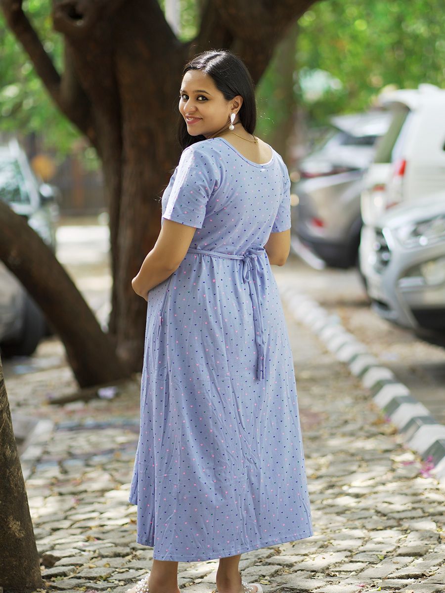 Maternity Short Zipless Dress-  Gilda dot blue