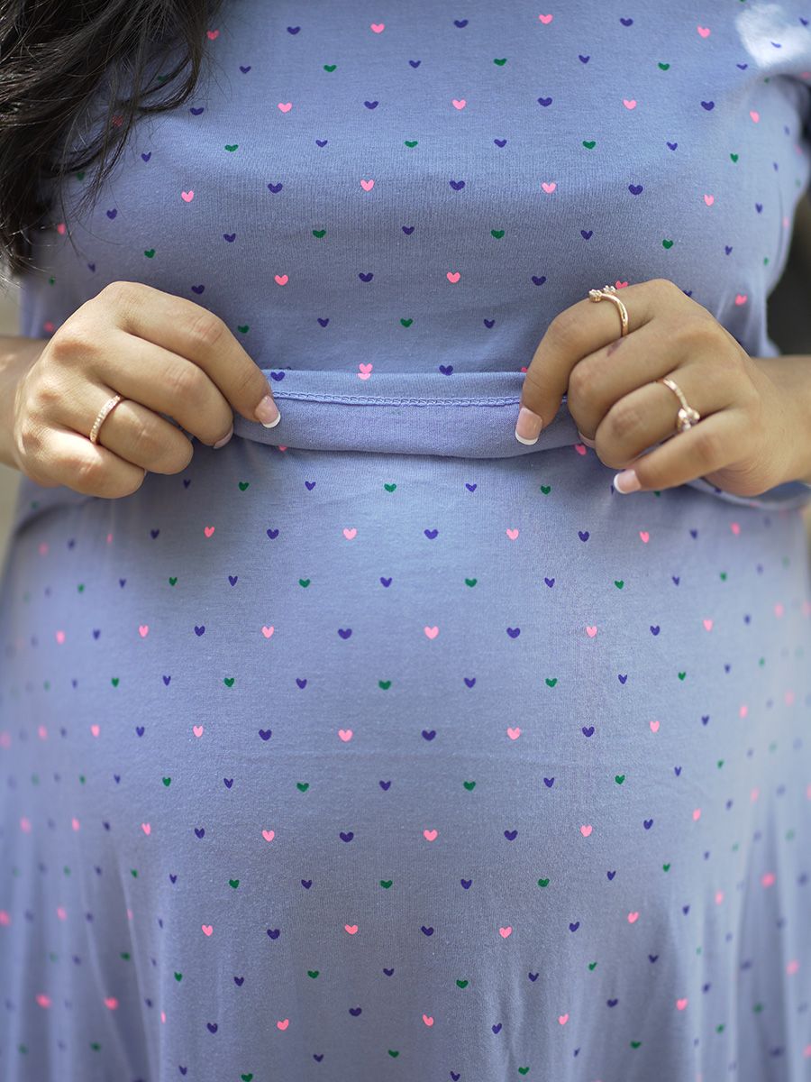 Maternity Short Zipless Dress-  Gilda dot blue