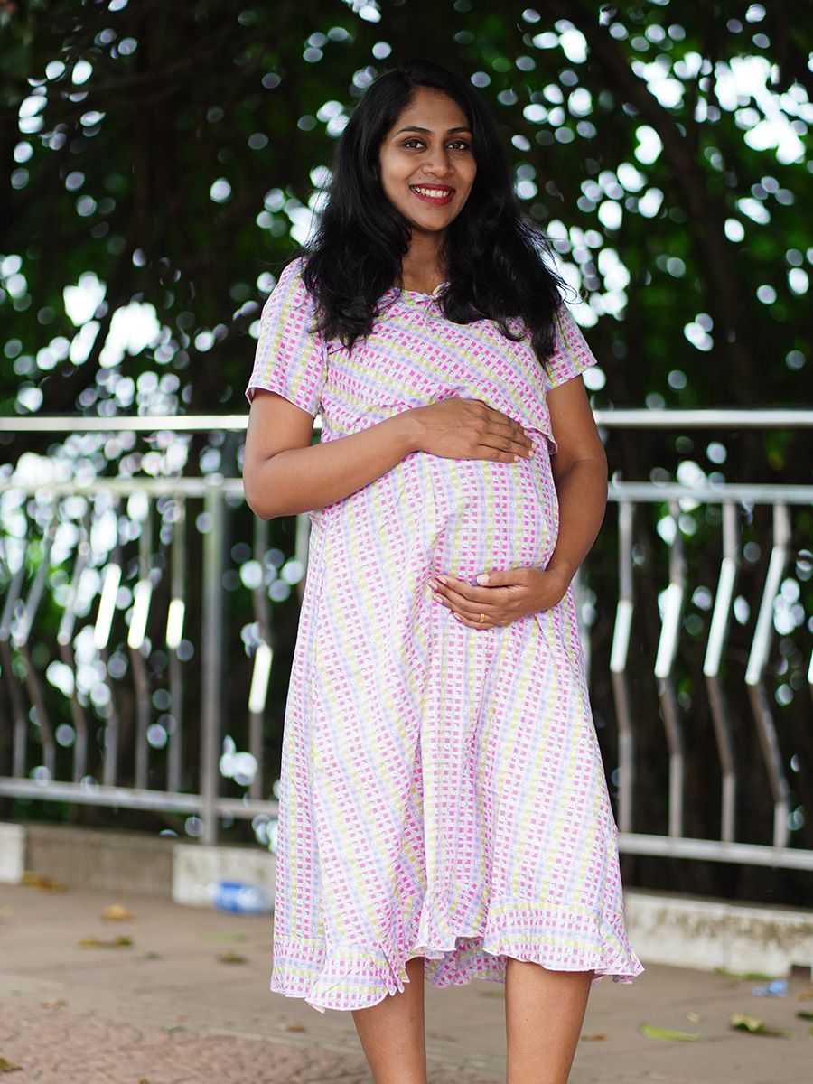 Maternity Short Night Gown- Dabe Pink