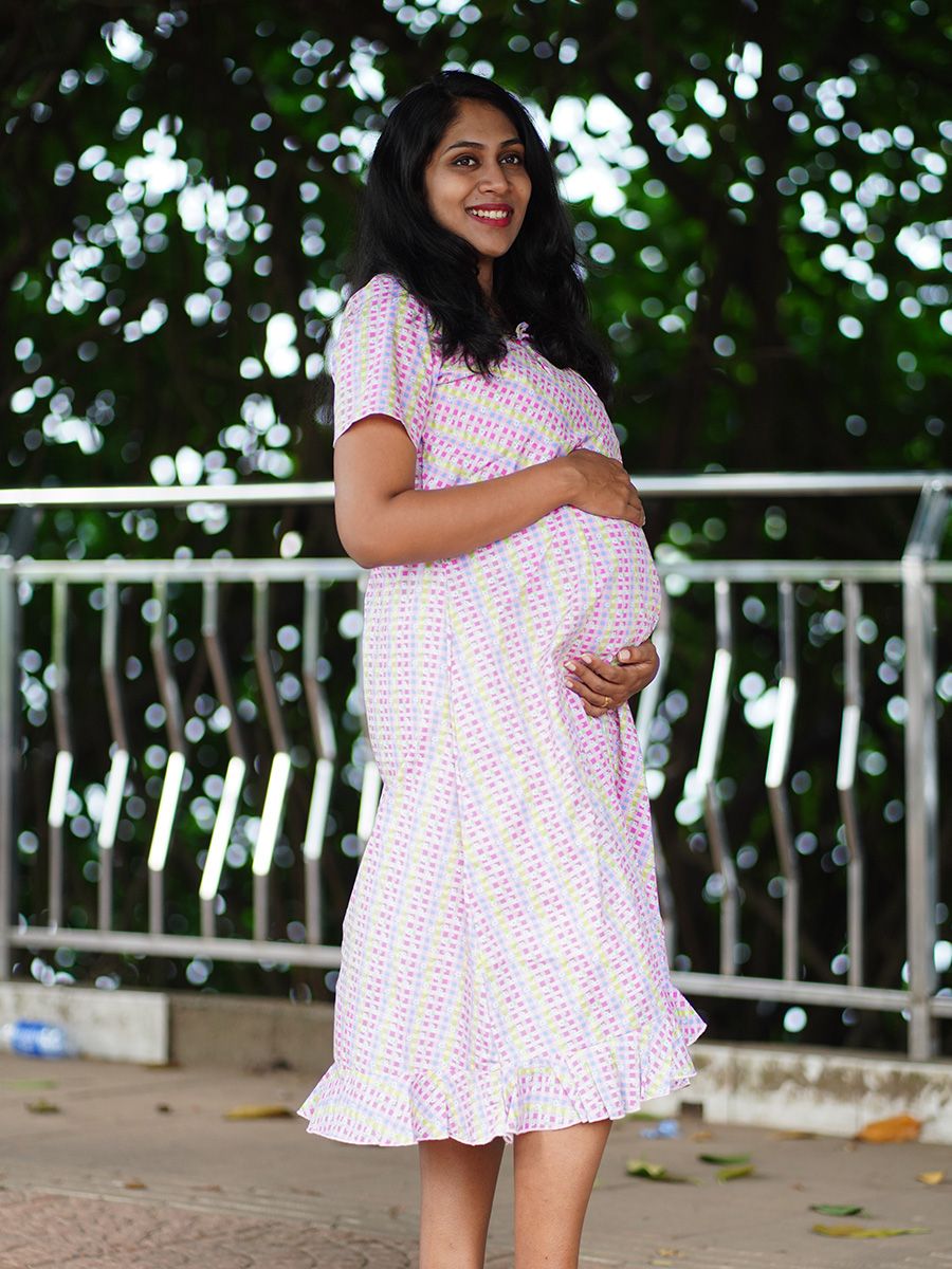 Maternity Short Night Gown- Dabe Pink