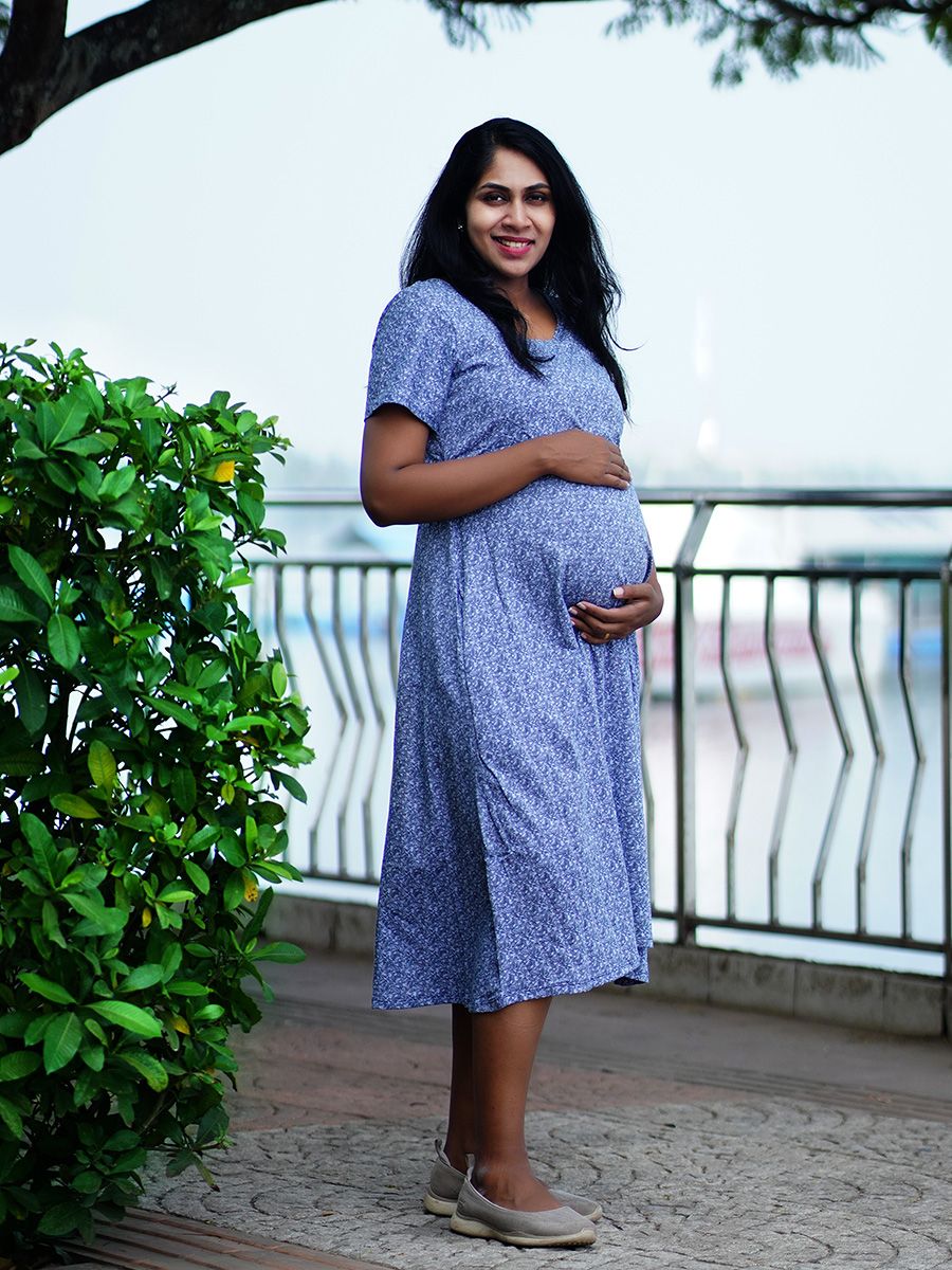 Maternity Short Zipless Dress-  Gilda D Blue