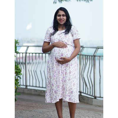 Maternity Short Zipless Dress-  Gilda  White
