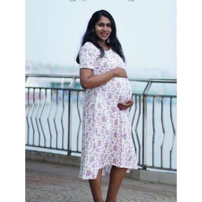 Maternity Short Zipless Dress-  Gilda  White