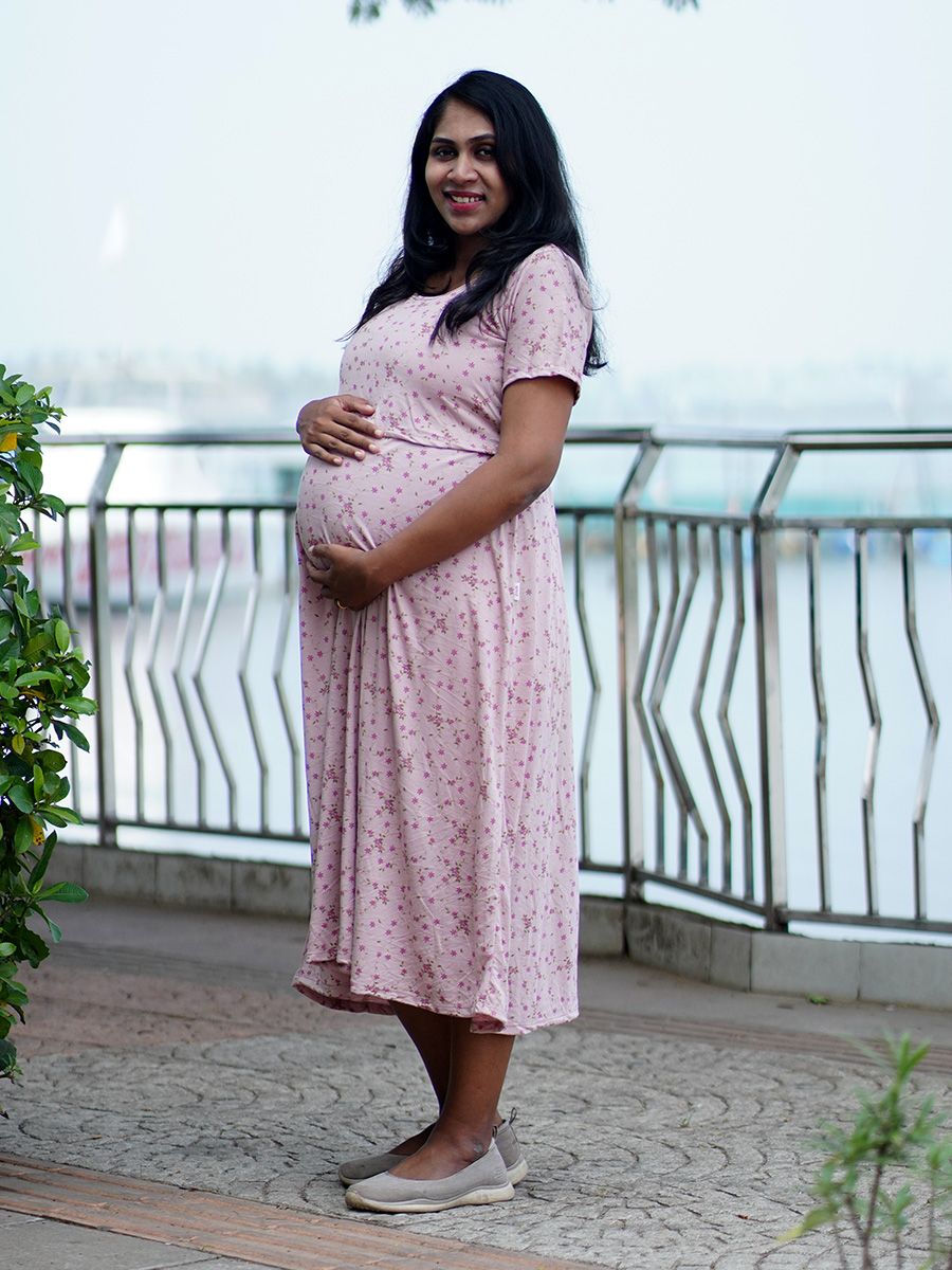 Maternity Short Zipless Dress-  Gilda Small Flowers