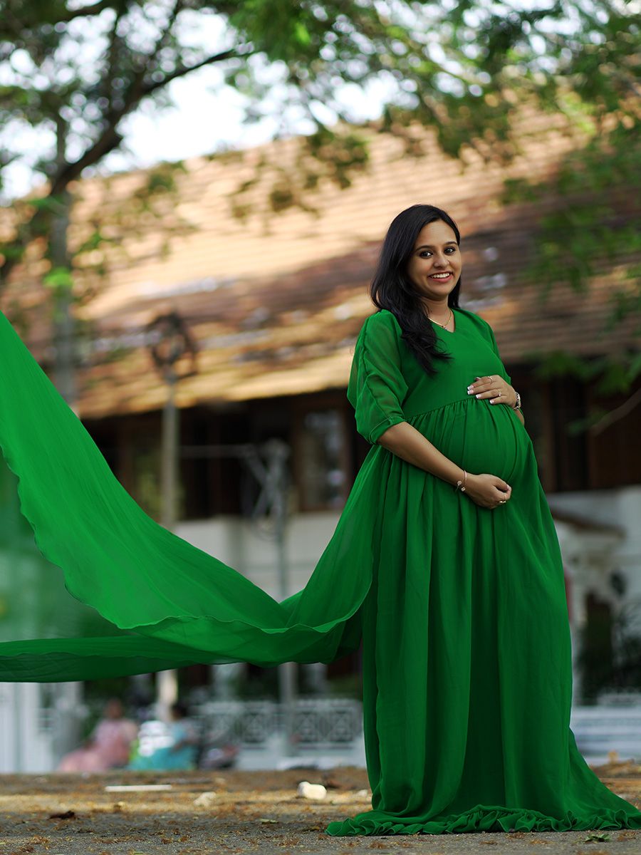 Maternity Fly Gown Georgette- Green