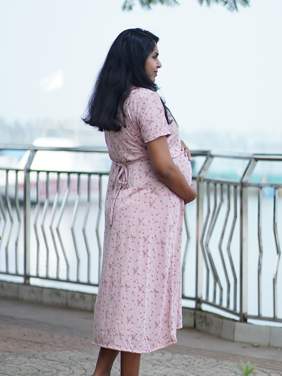 Maternity Short Zipless Dress-  Gilda Small Flowers