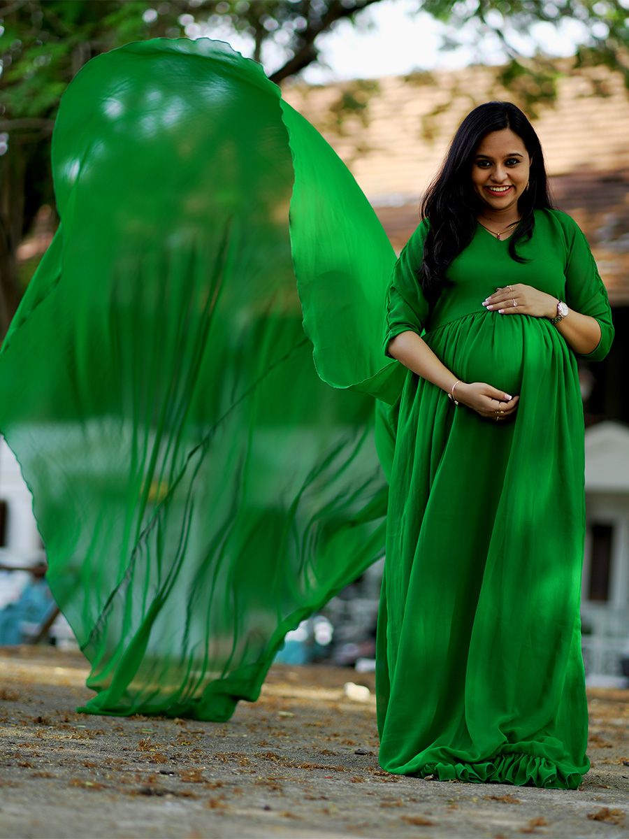 Maternity Fly Gown Georgette- Green