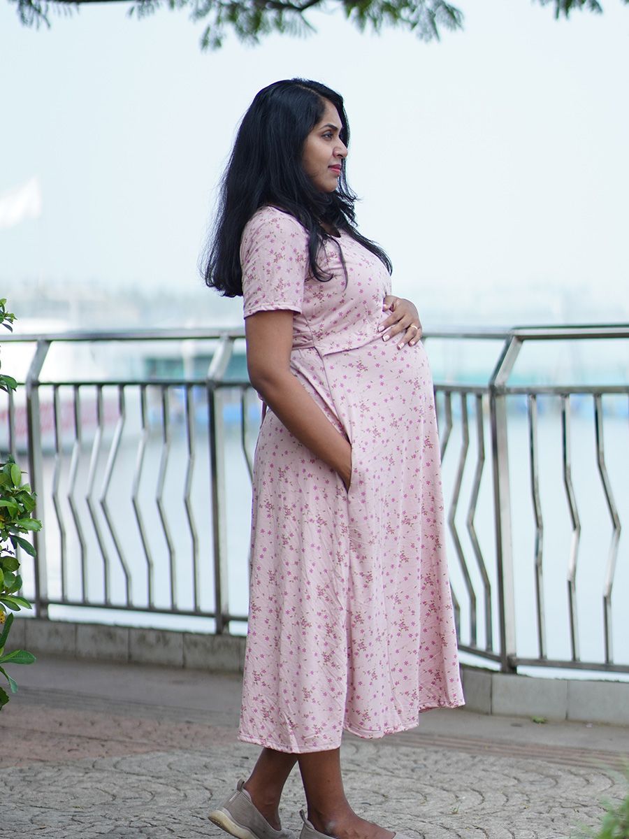 Maternity Short Zipless Dress-  Gilda Small Flowers