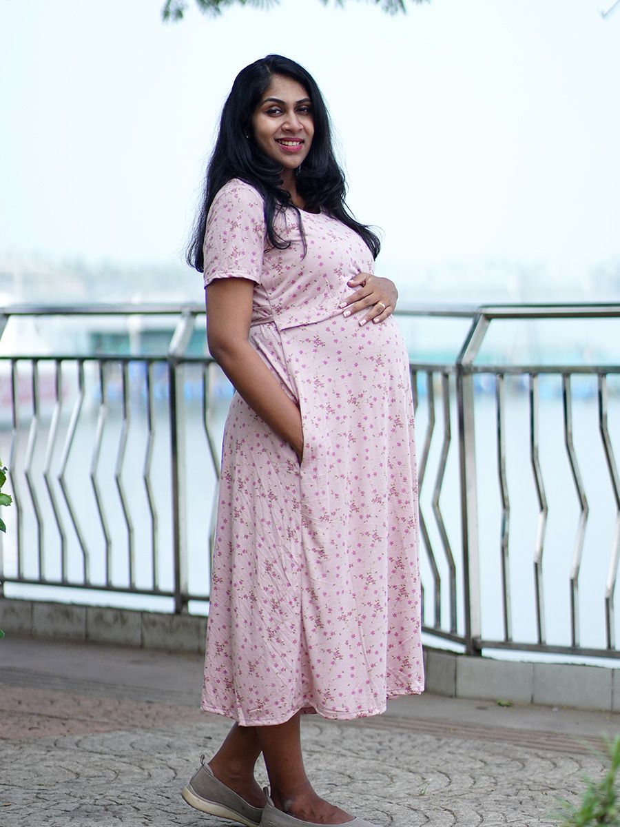 Maternity Short Zipless Dress-  Gilda Small Flowers