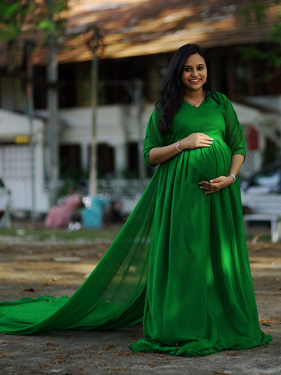 Maternity Fly Gown Georgette- Green