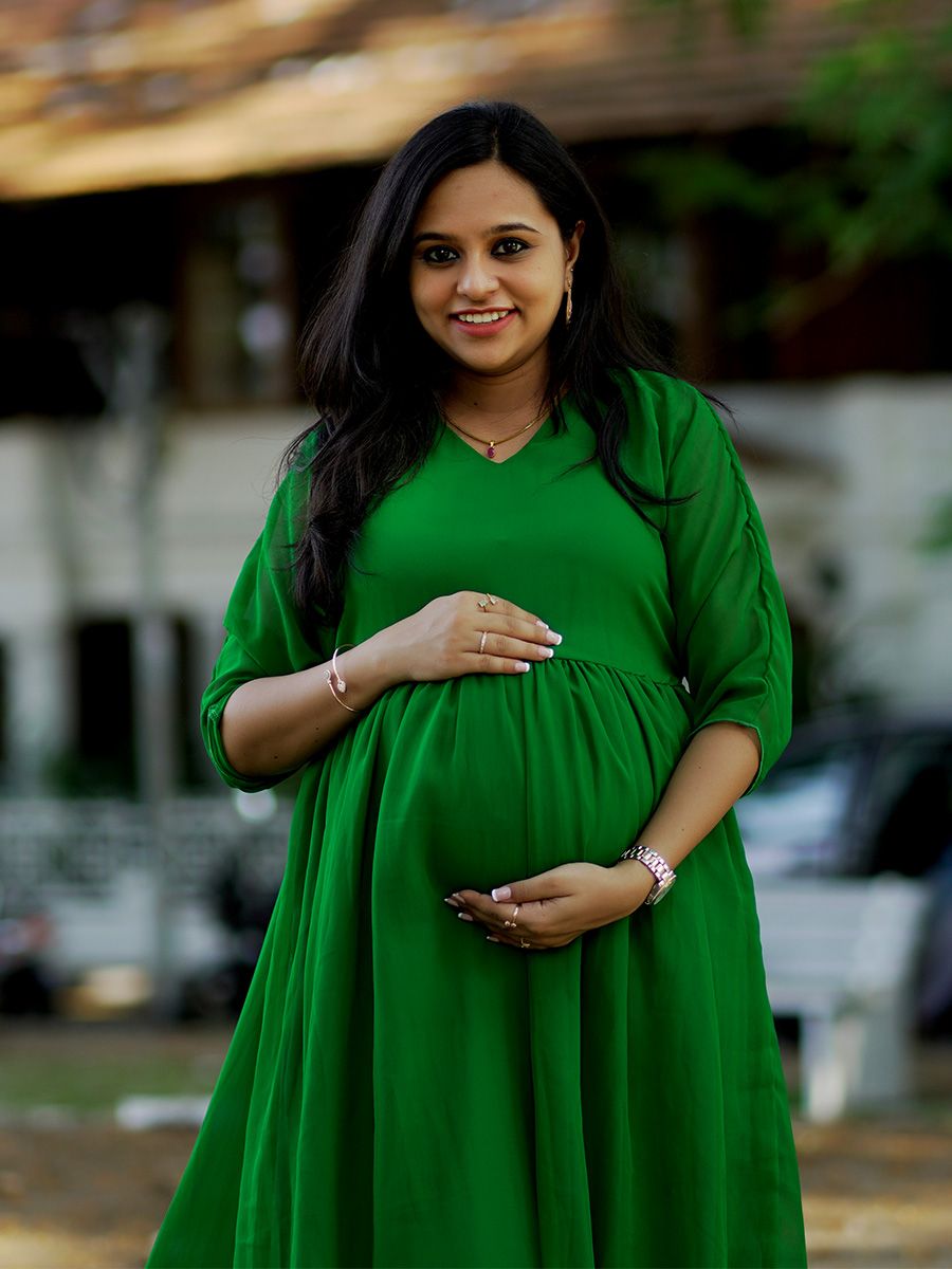 Maternity Fly Gown Georgette- Green