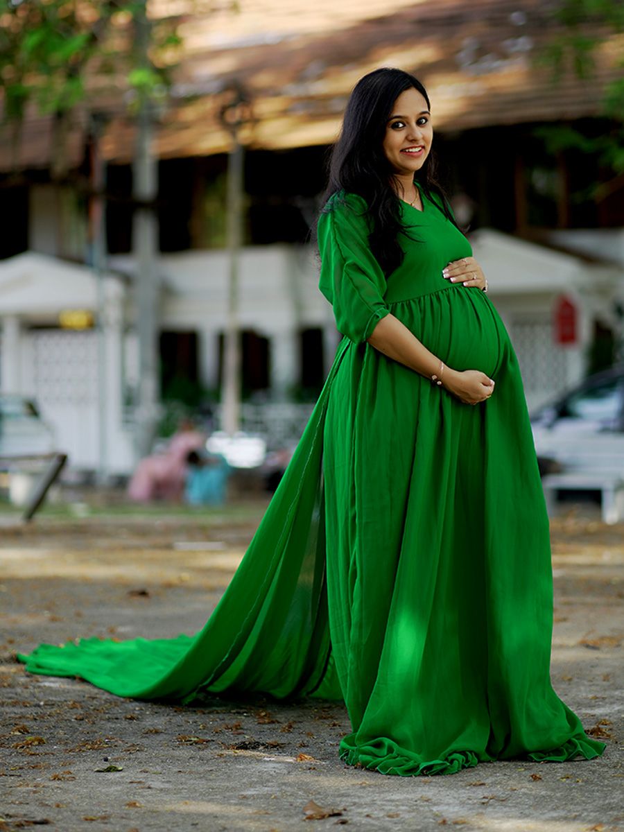Maternity Fly Gown Georgette- Green