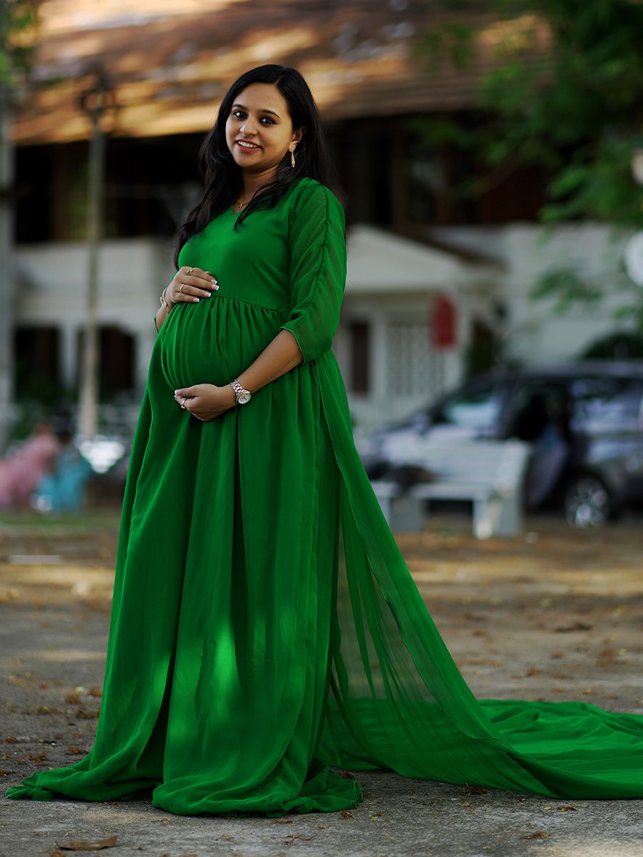 Maternity Fly Gown Georgette- Green